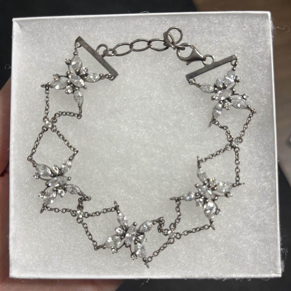 Lenox Sterling Silver 925 Lead Crystal Butterfly Chain Bracelet Antique Jewelry